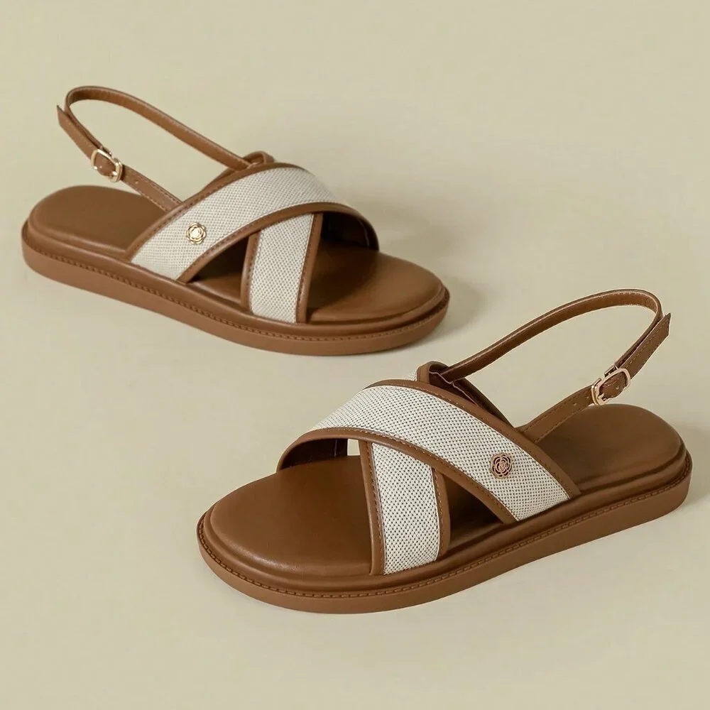 Brown Bohemian Women's Thick Sole Strap Buckle Sandals